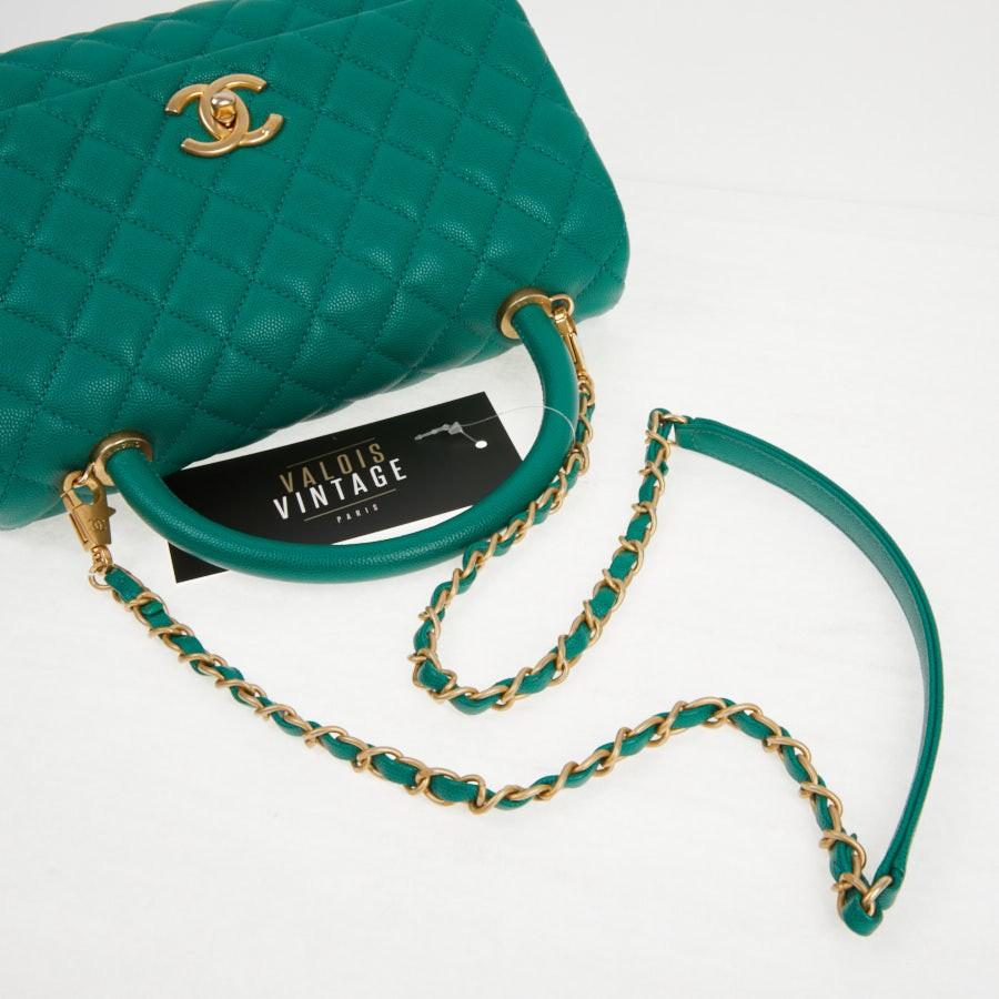 CHANEL Coco Handle Hand Bag in Green Emerald Caviar Leather 2