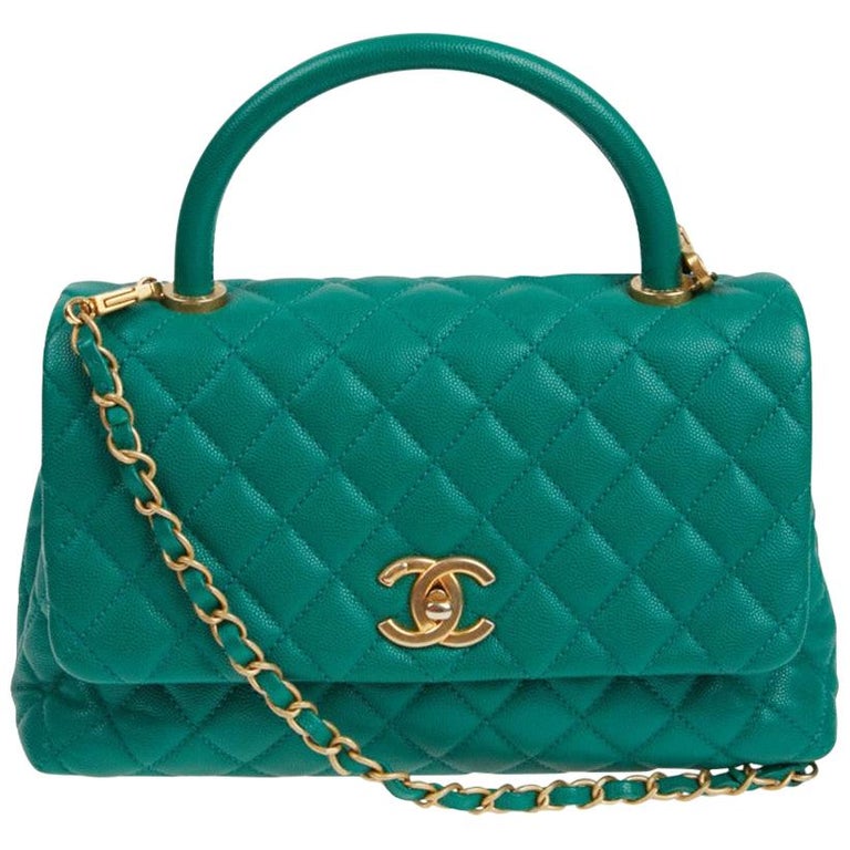 CHANEL Coco Mini Top Handle Caviar Leather Shoulder Bag Green