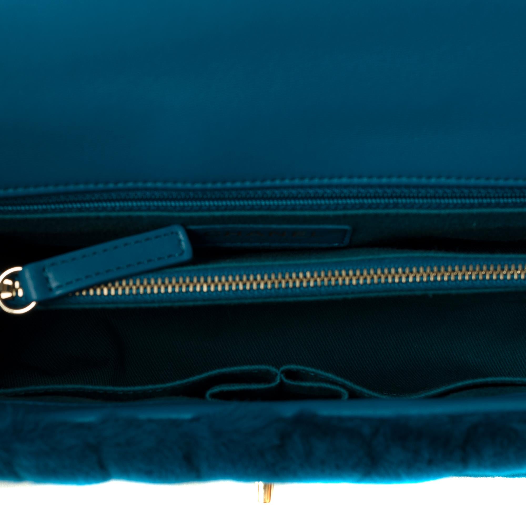 Sac à main Chanel Coco en peau de mouton matelassée à chevrons bleu pétrole 5