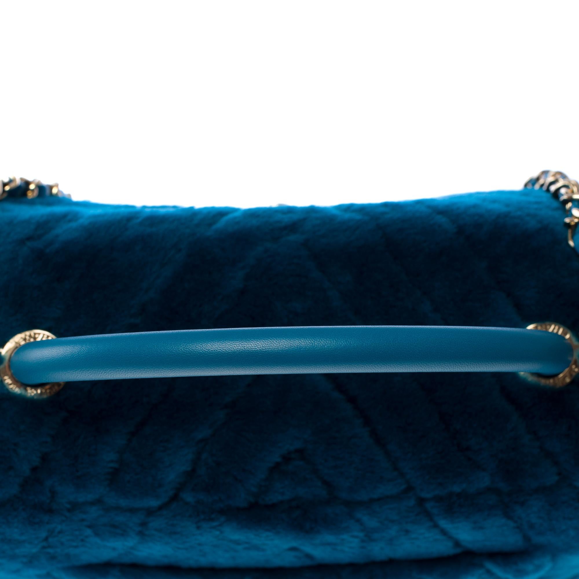 Sac à main Chanel Coco en peau de mouton matelassée à chevrons bleu pétrole 6