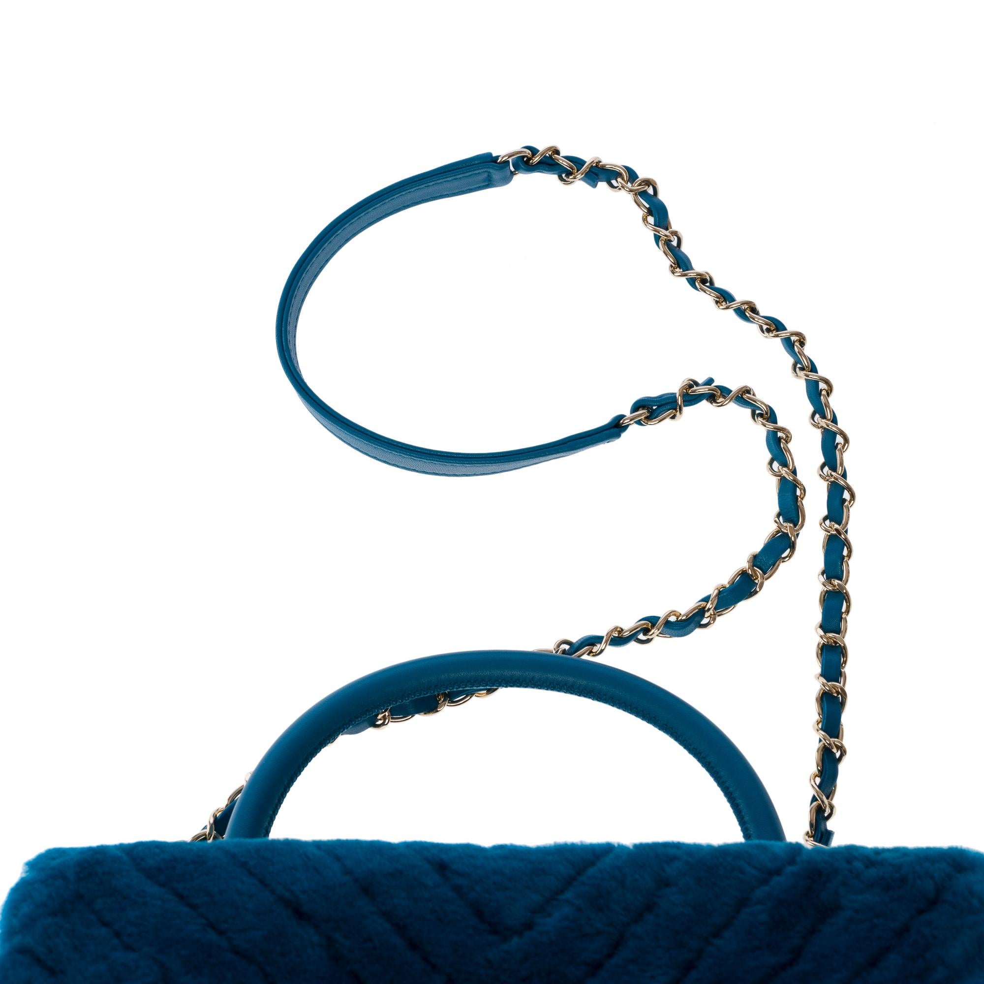 Sac à main Chanel Coco en peau de mouton matelassée à chevrons bleu pétrole 7