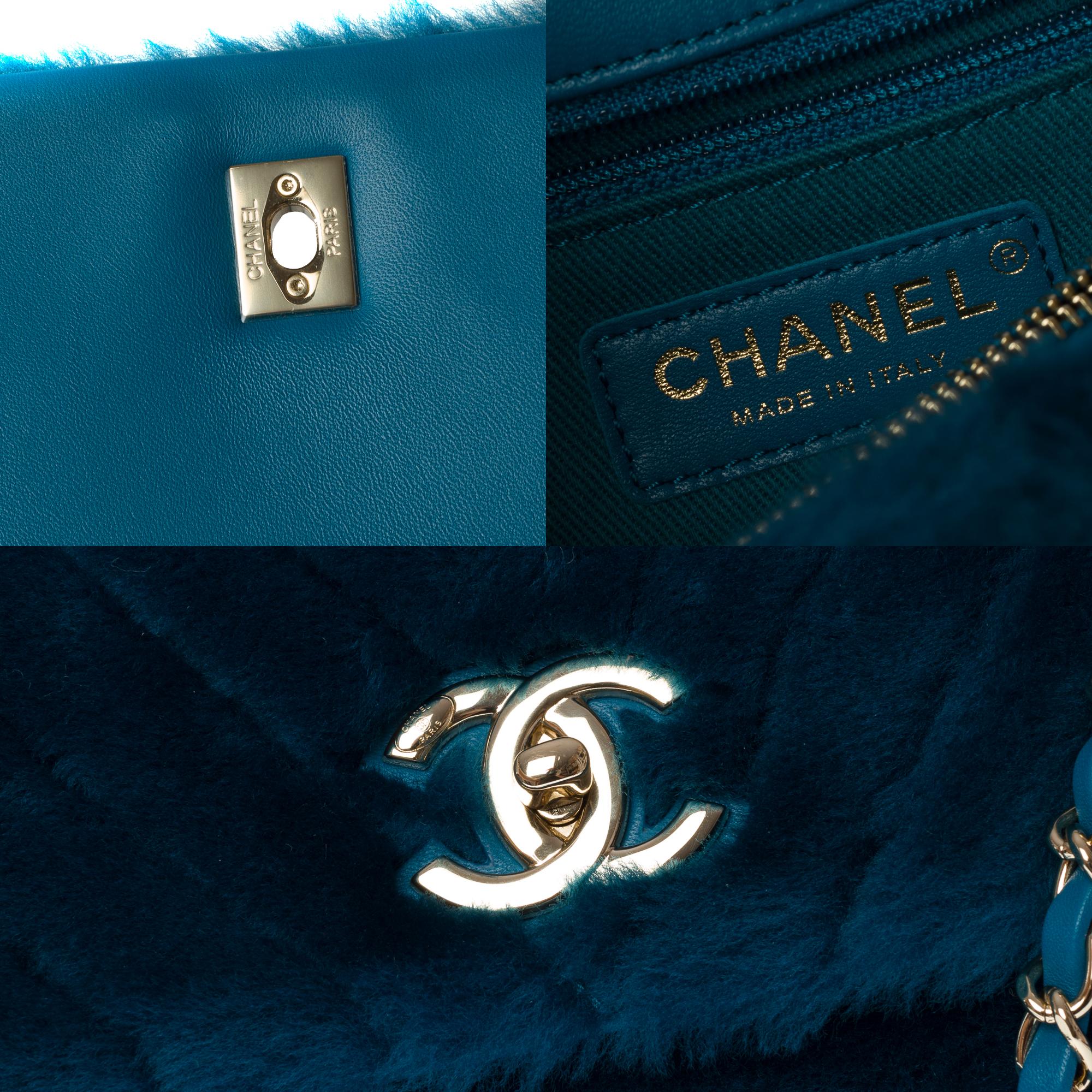 Sac à main Chanel Coco en peau de mouton matelassée à chevrons bleu pétrole 3
