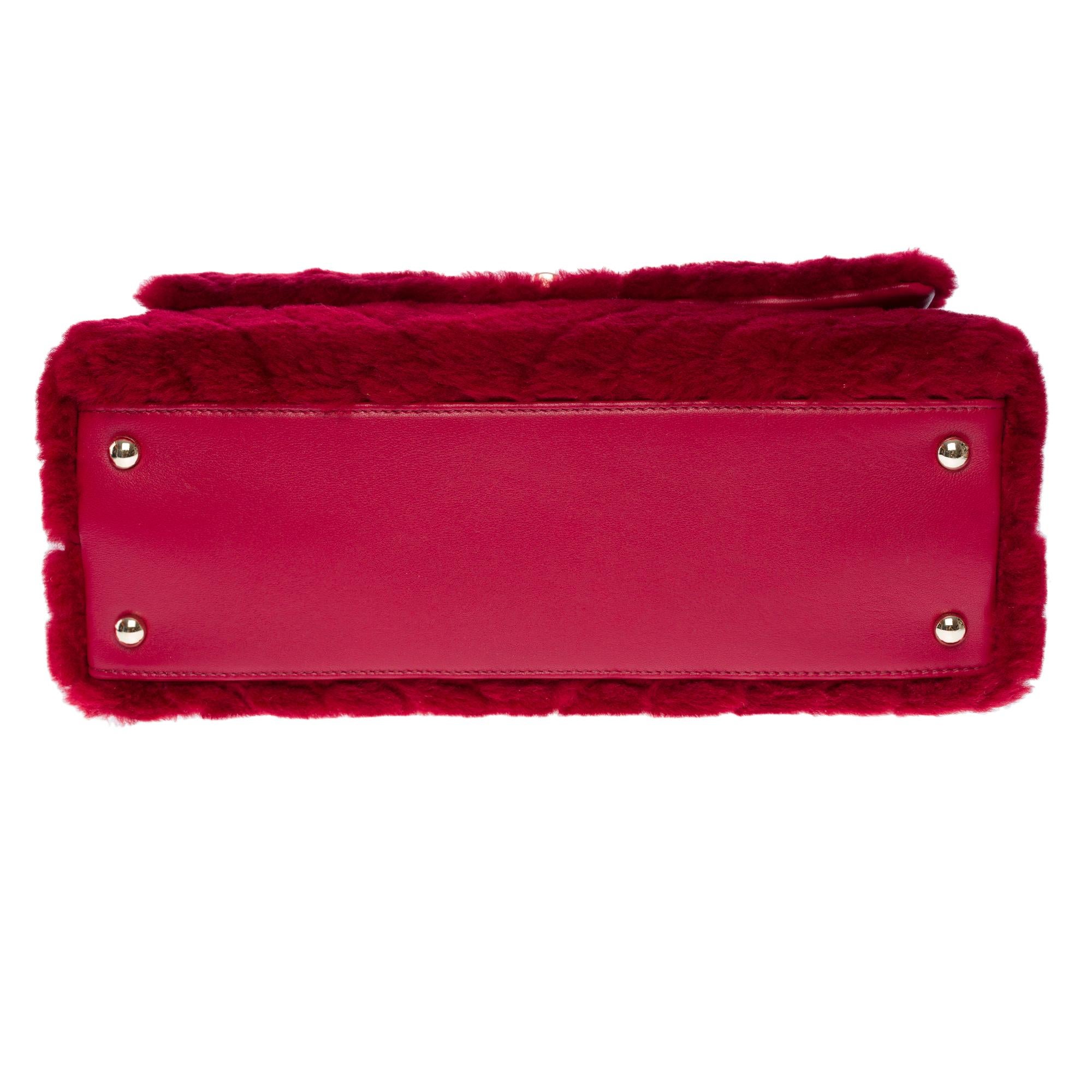 Chanel Coco handle handbag strap in Burgundy chevron quilted shearling, GHW 6