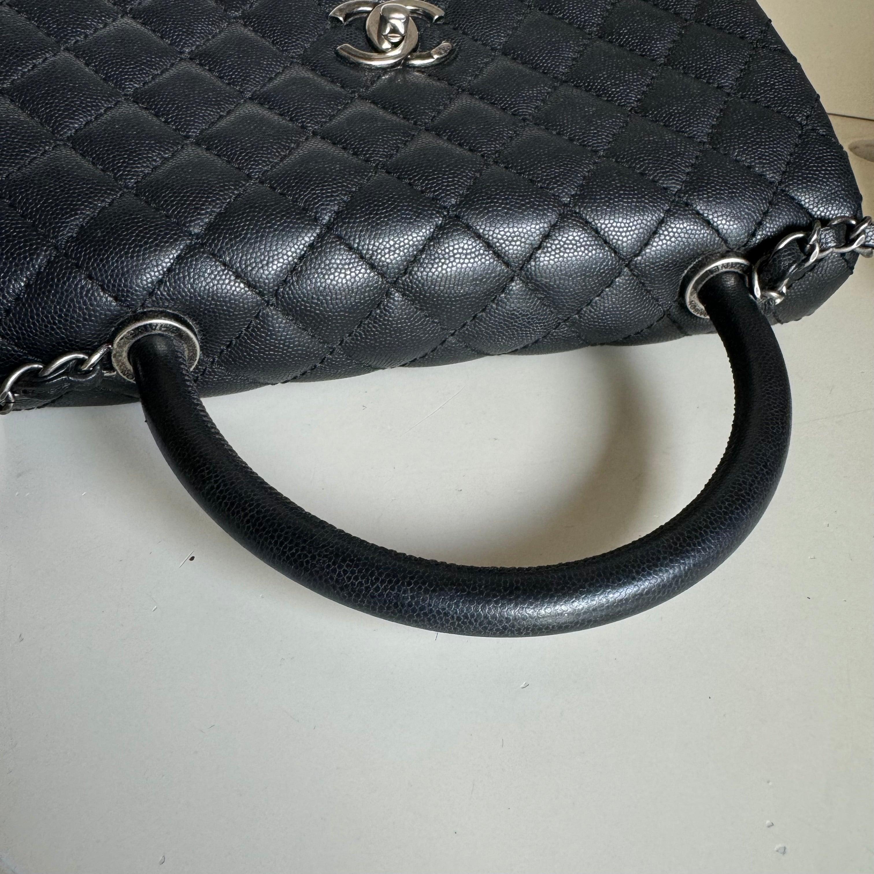 Chanel Coco Handle Medium Black Caviar Leather Silver Hardware, 2016 For Sale 6