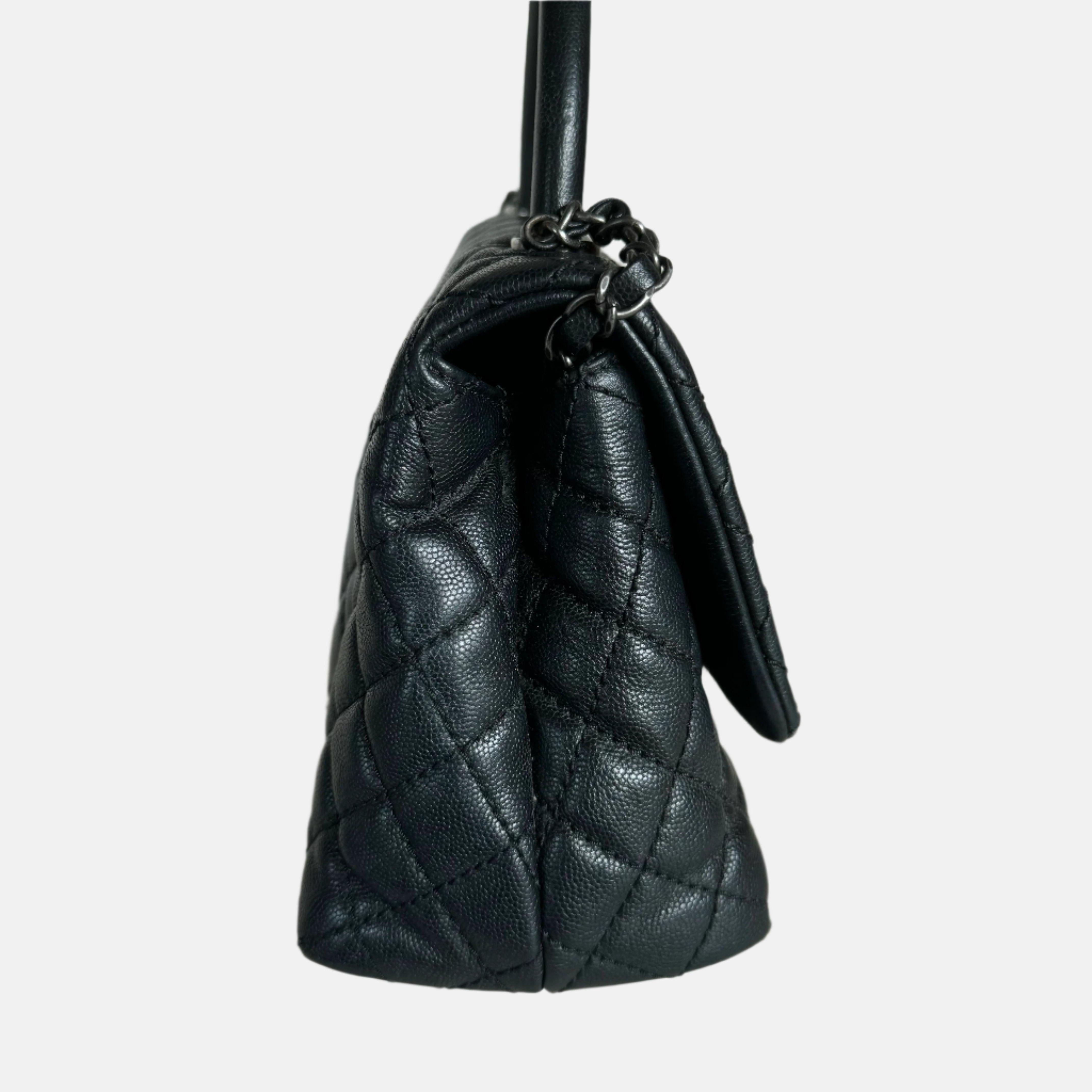 Women's Chanel Coco Handle Medium Black Caviar Leather Silver Hardware, 2016 For Sale