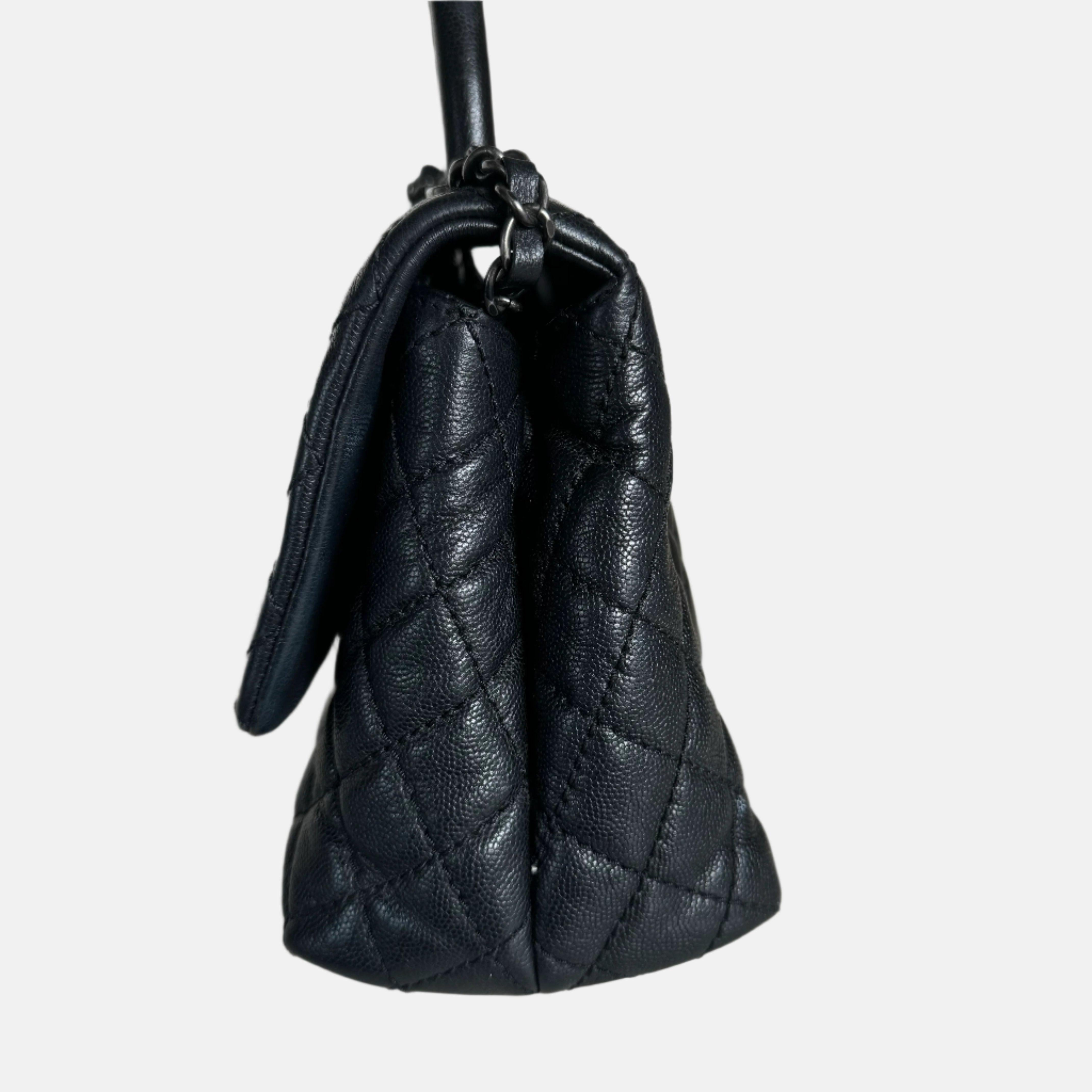 Chanel Coco Handle Medium Black Caviar Leather Silver Hardware, 2016 For Sale 1