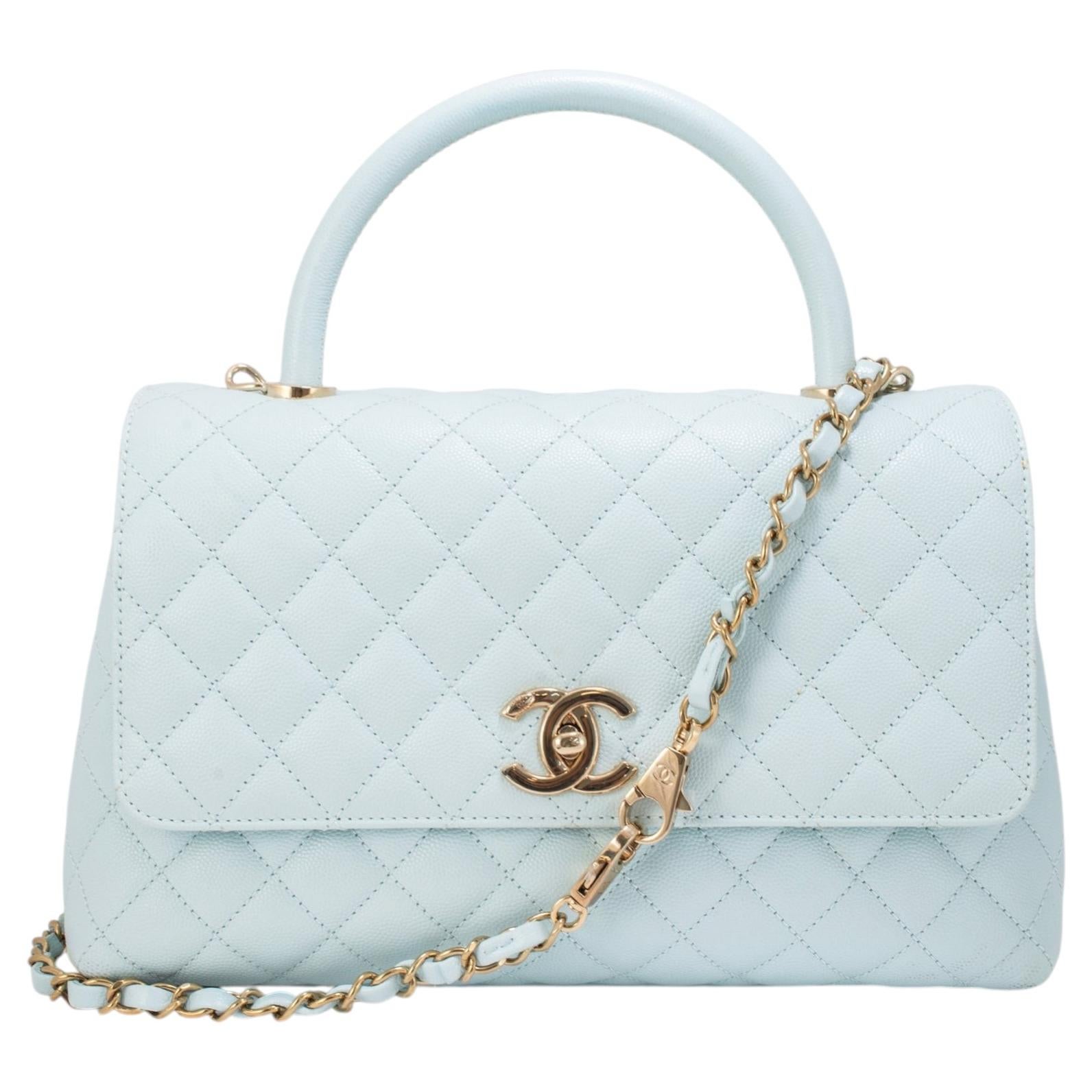 Chanel Coco Handle Medium Flap Caviar Leather Light Blue Gold-Tone Hardware Bag