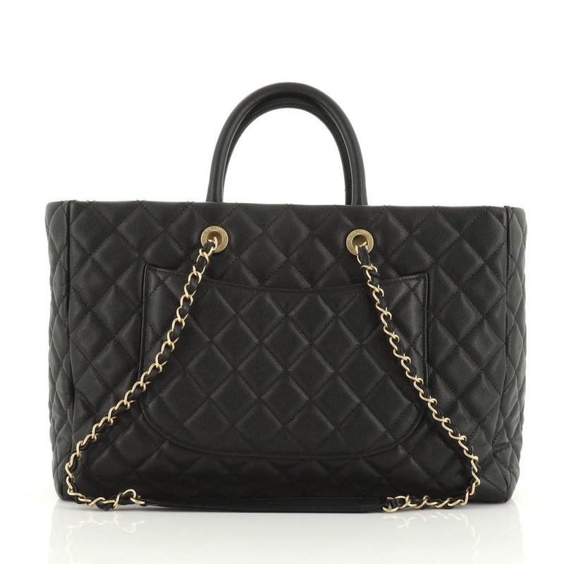Black Chanel Coco Handle Shopping Tote Quilted Caviar Large