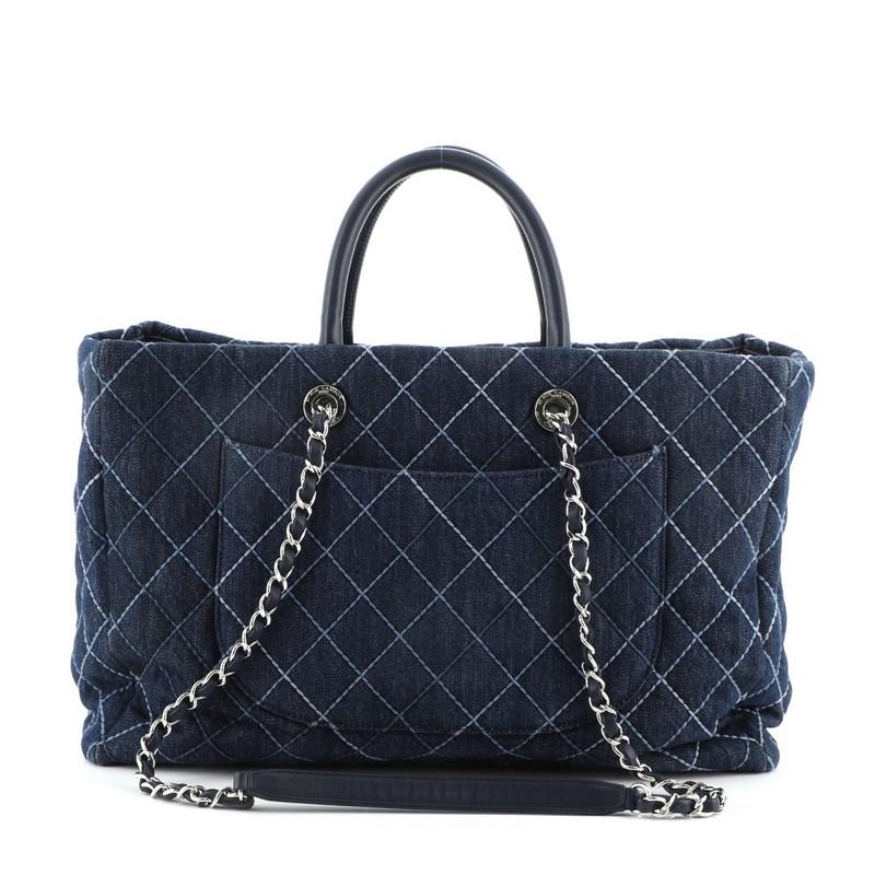 Black Chanel Coco Handle Shopping Tote Quilted Denim Large