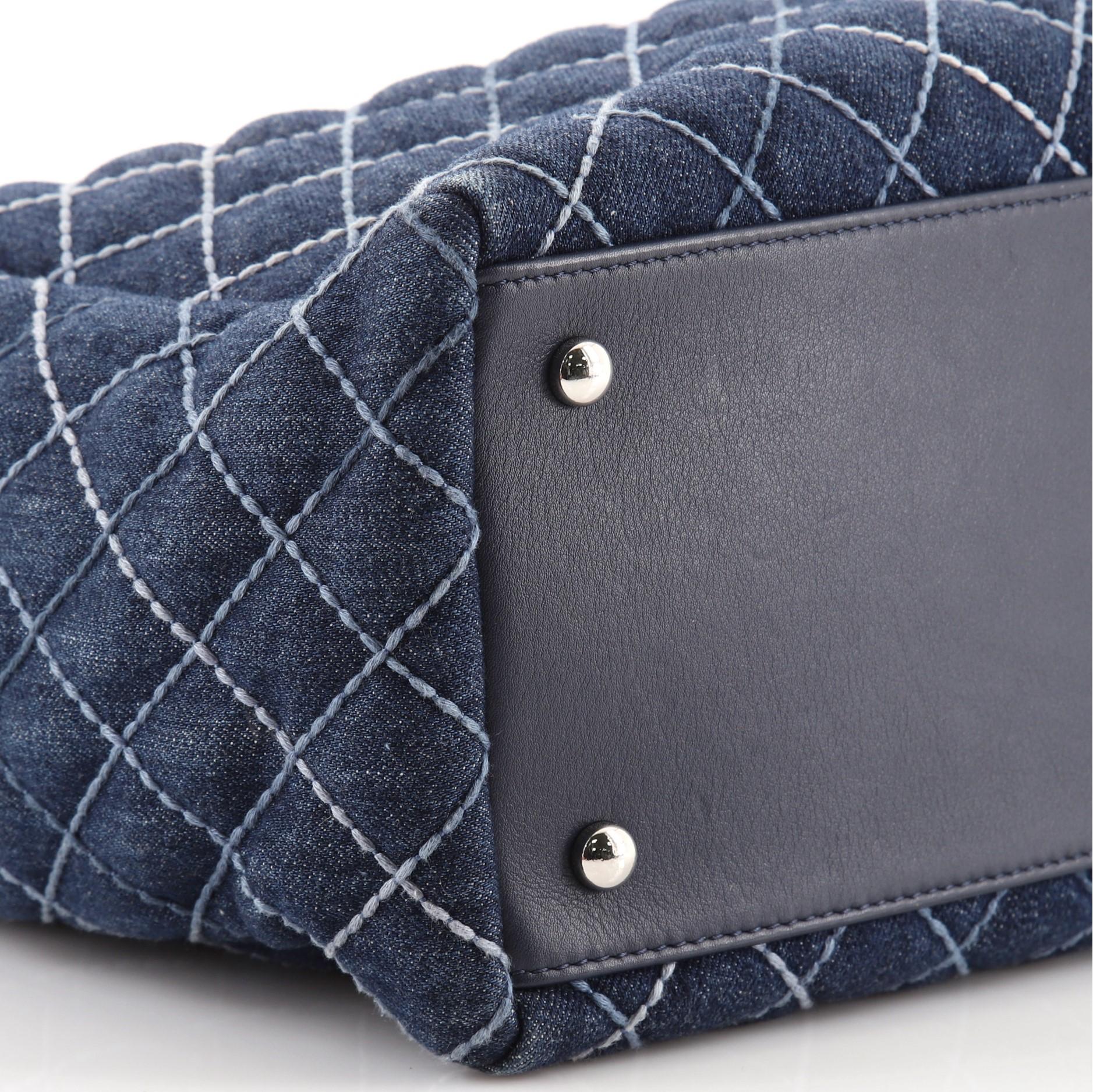 Chanel Coco Handle Einkaufstasche gesteppt Denim groß 2