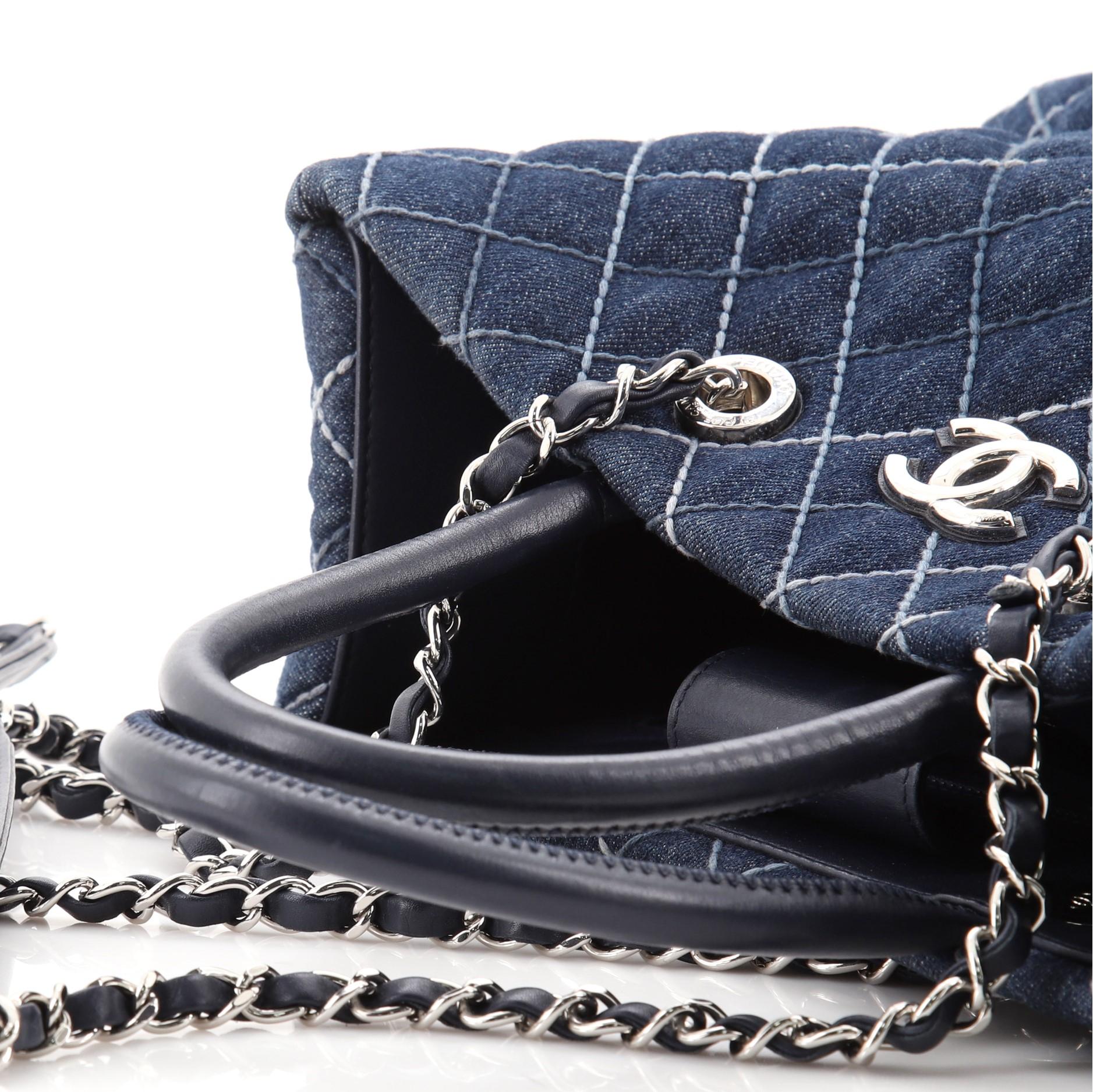 Chanel Coco Handle Einkaufstasche gesteppt Denim groß 3