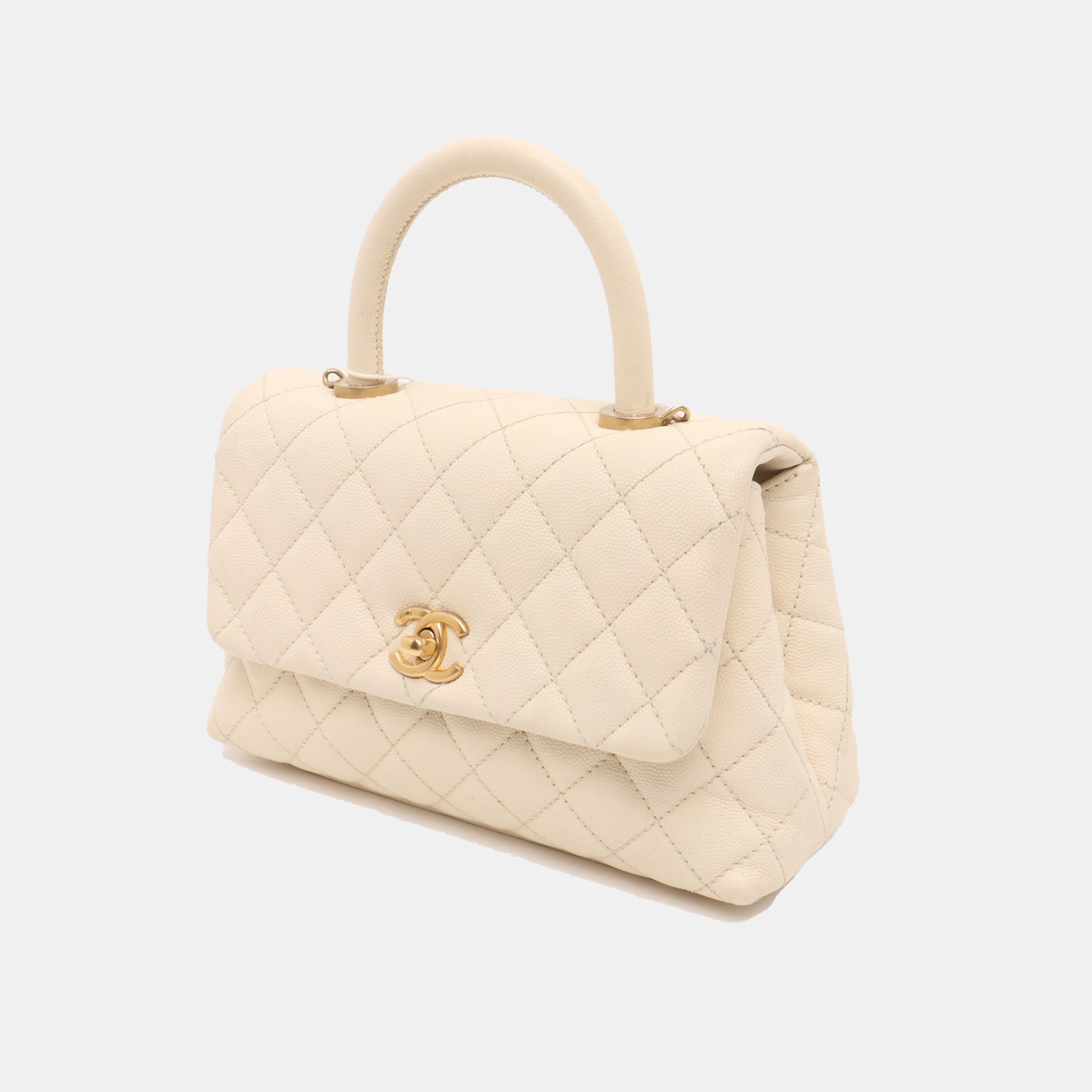 Women's Chanel Coco Handle Small Beige Caviar Leather Gold Hardware, 2017