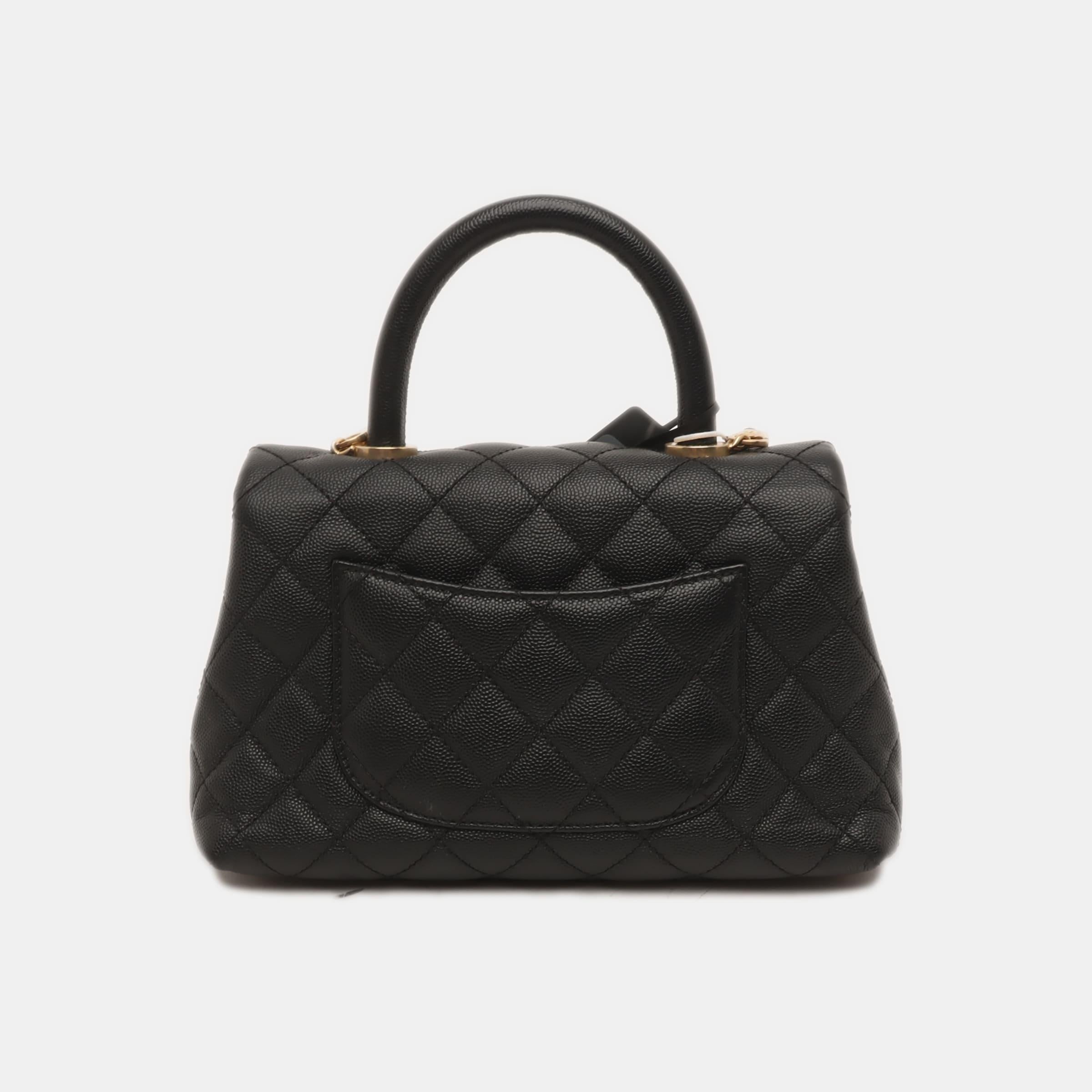 Women's Chanel Coco Handle Small Black Caviar Leather Gold Hardware 2017