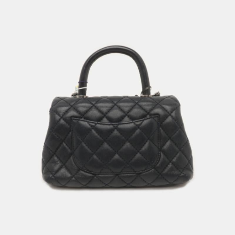 Asa Coco Chanel Pequeña Piel Caviar Azul Marino Herrajes Plateados en Bueno estado para la venta en AUBERVILLIERS, FR