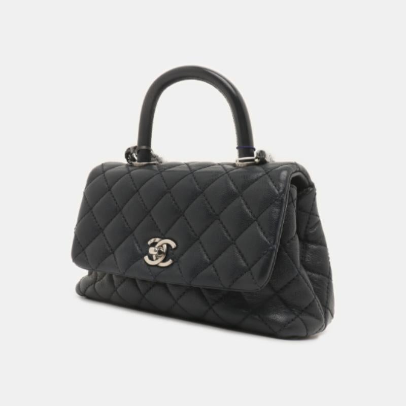 De las mujeres Asa Coco Chanel Pequeña Piel Caviar Azul Marino Herrajes Plateados en venta