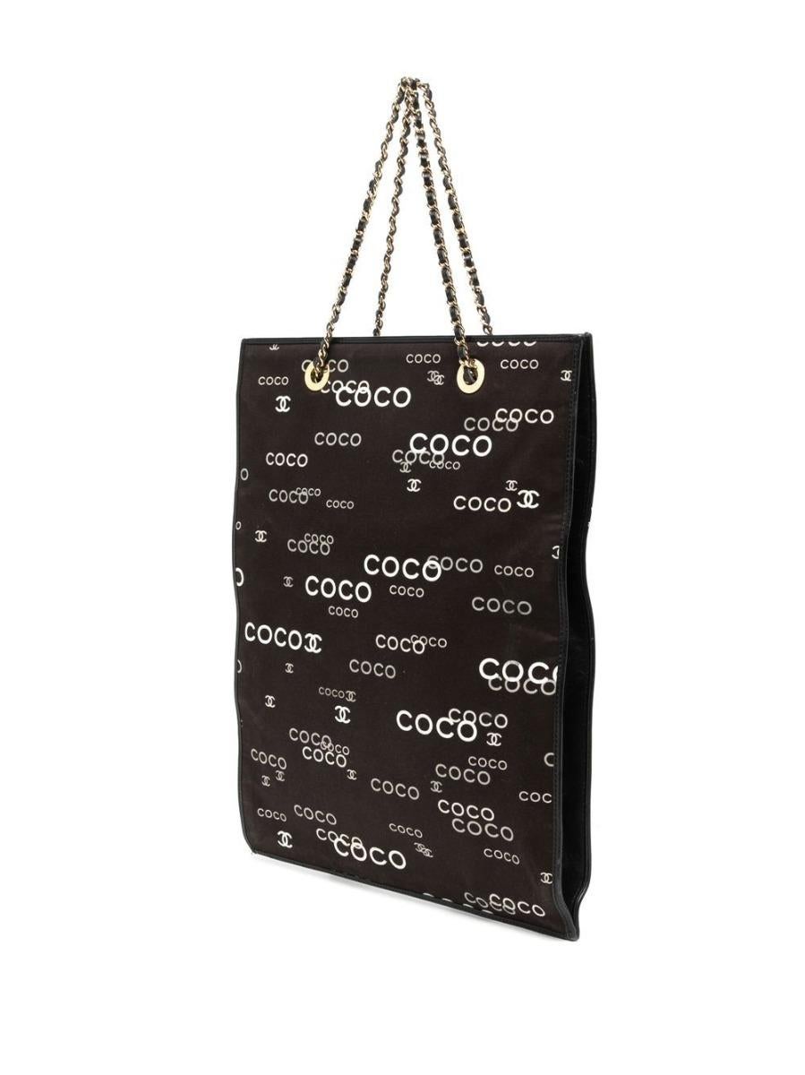 Black Chanel Coco Logo Canvas Shopping Tote  