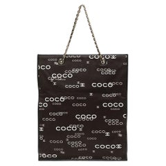 Retro Chanel Coco Logo Canvas Shopping Tote  