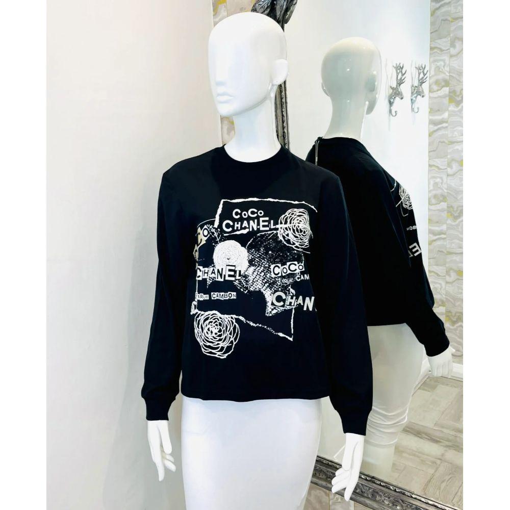Brand new- Chanel Coco Logo Cotton Sweatshirt

Black top designed with white graffiti styled Skull & Camellia flower prints detailed with 'Coco Chanel' inscriptions. Featuring long sleeves, crew neckline and ribbed cuffs. Seen on the Creative