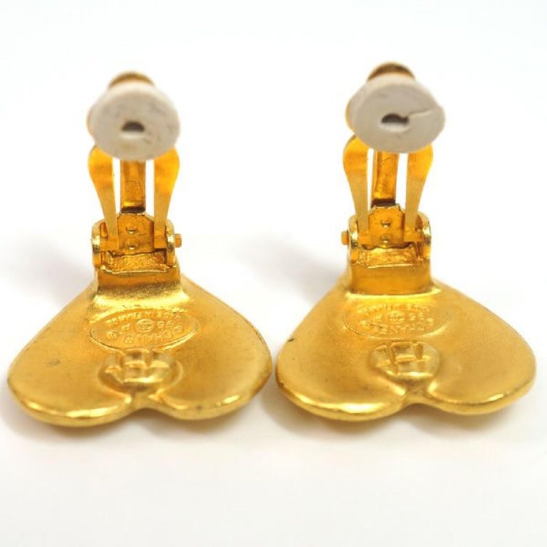 CHANEL coco mark heart GP Womens earrings gold at 1stDibs