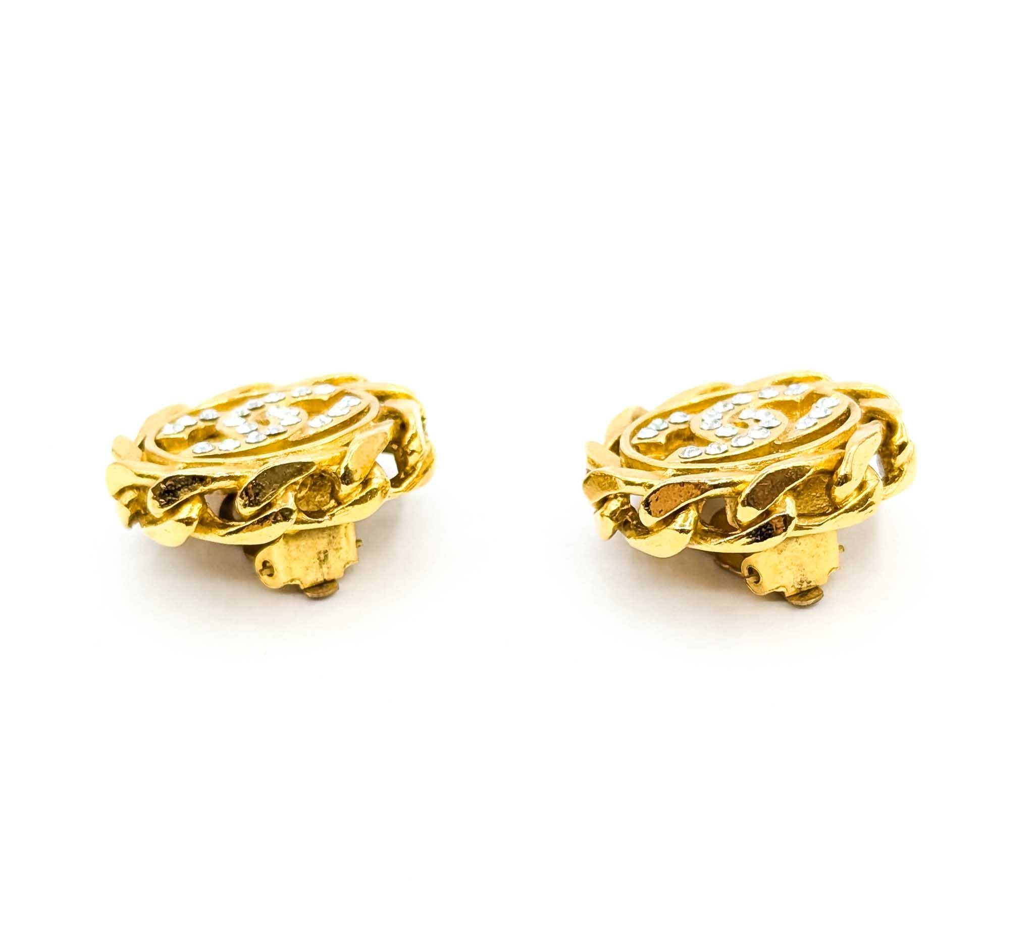 Chanel Coco Mark Rhinestone CC Earrings en vente 1