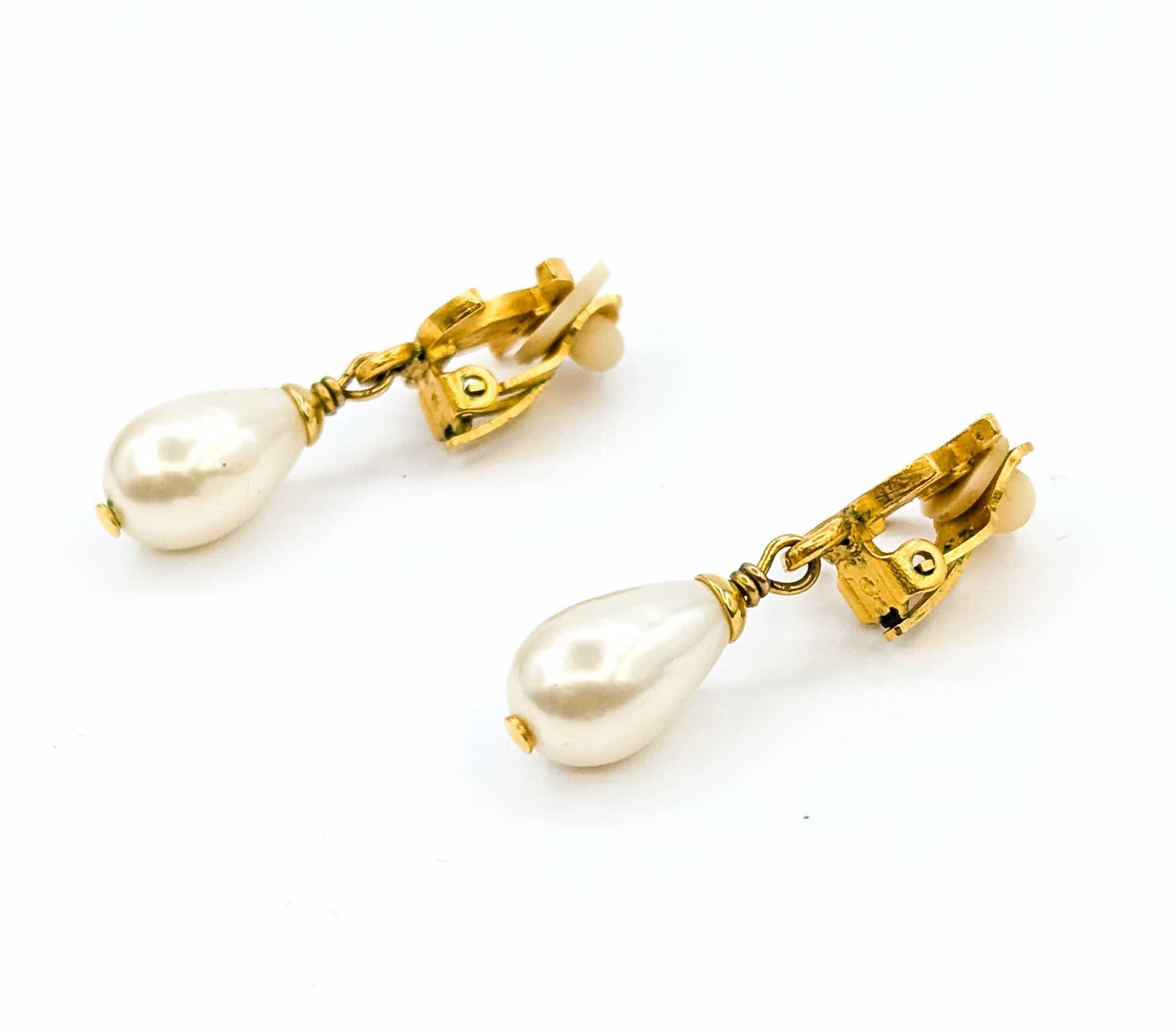 Donna Chanel Coco Mark Round Faux Pearl Dangle Earrings in vendita