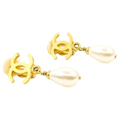 Chanel Coco Mark Round Faux Pearl Dangle Earrings