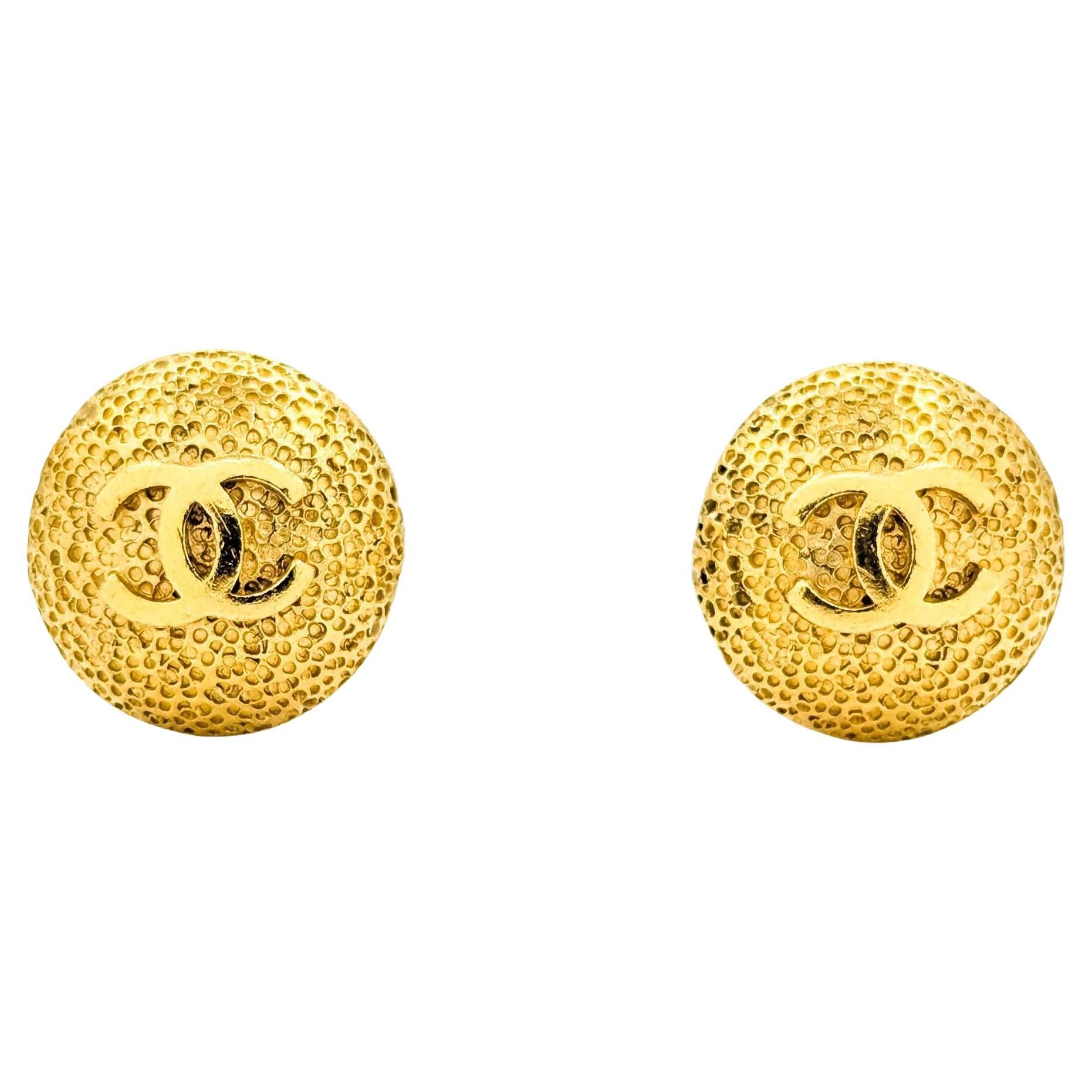 Chanel Coco Mark Round Textured CC Earrings