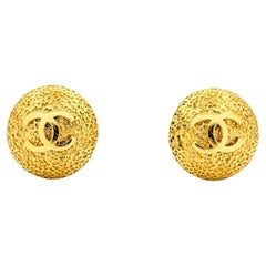 Chanel Coco Mark Round Textured CC Earrings