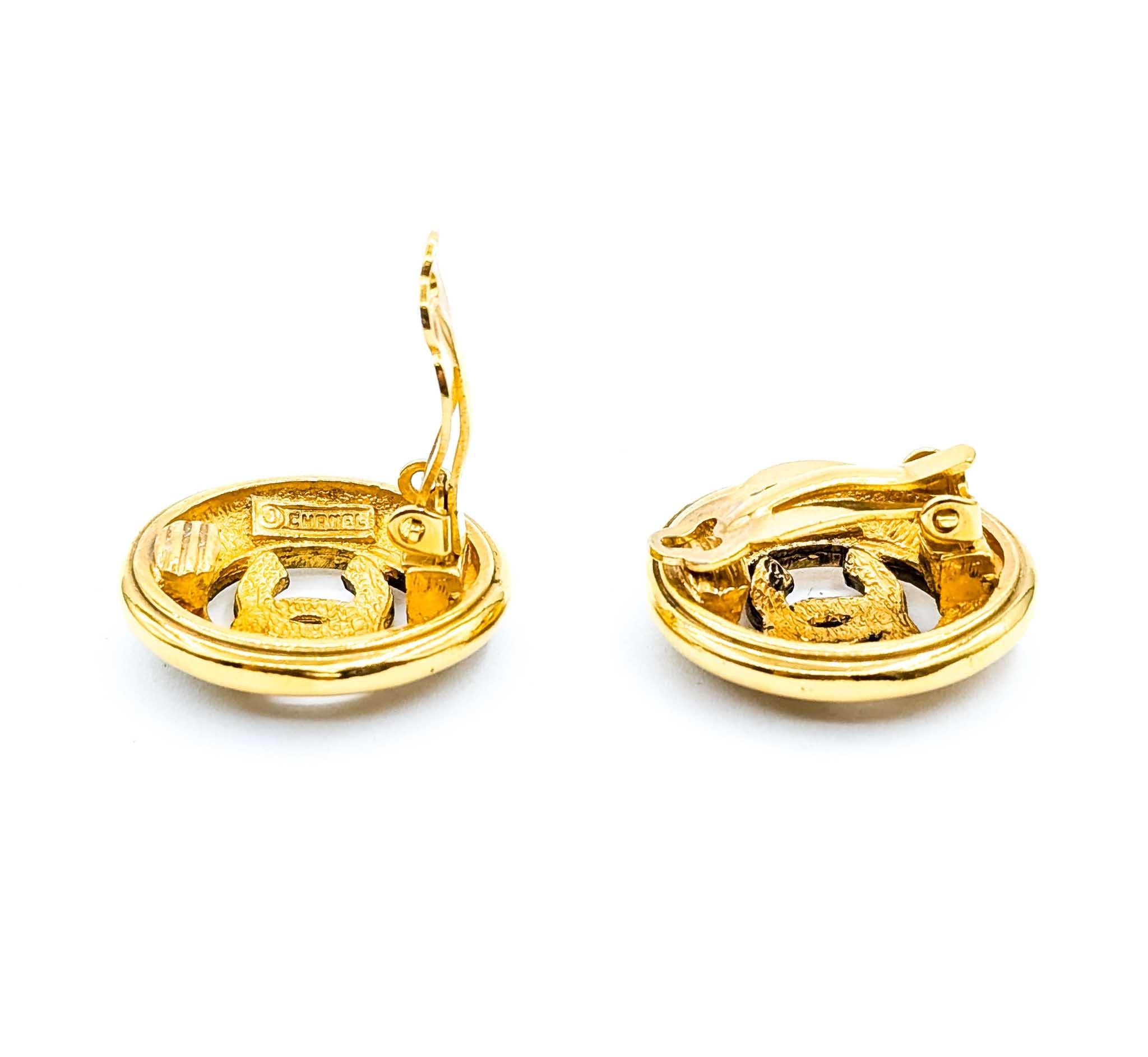Chanel Coco Mark Textured Medallion Earrings in vendita 2
