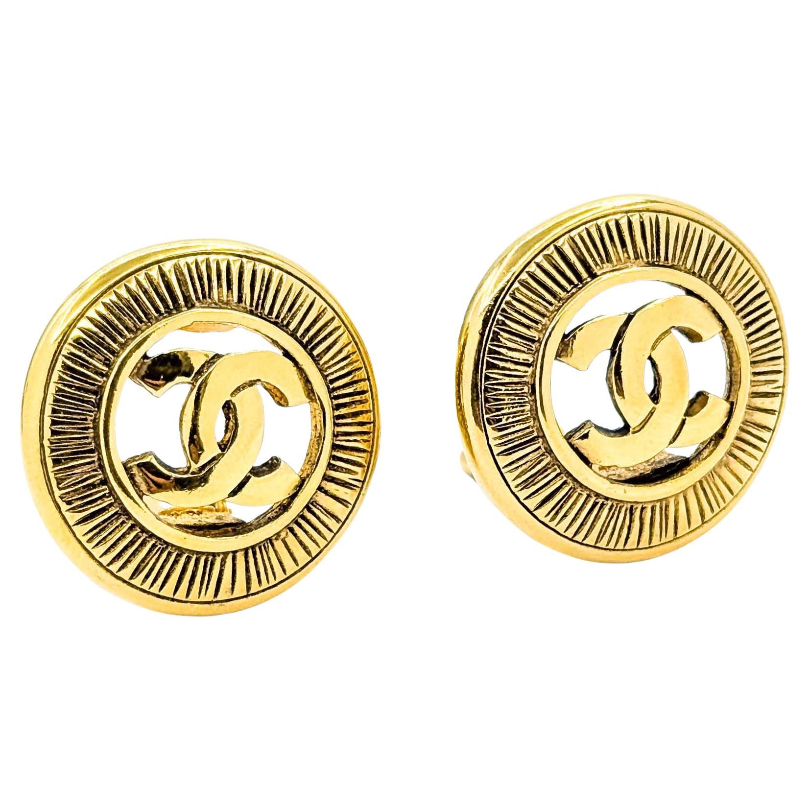 Chanel Coco Mark Textured Medallion Earrings