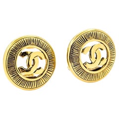 Chanel Coco Mark Textured Medallion Earrings