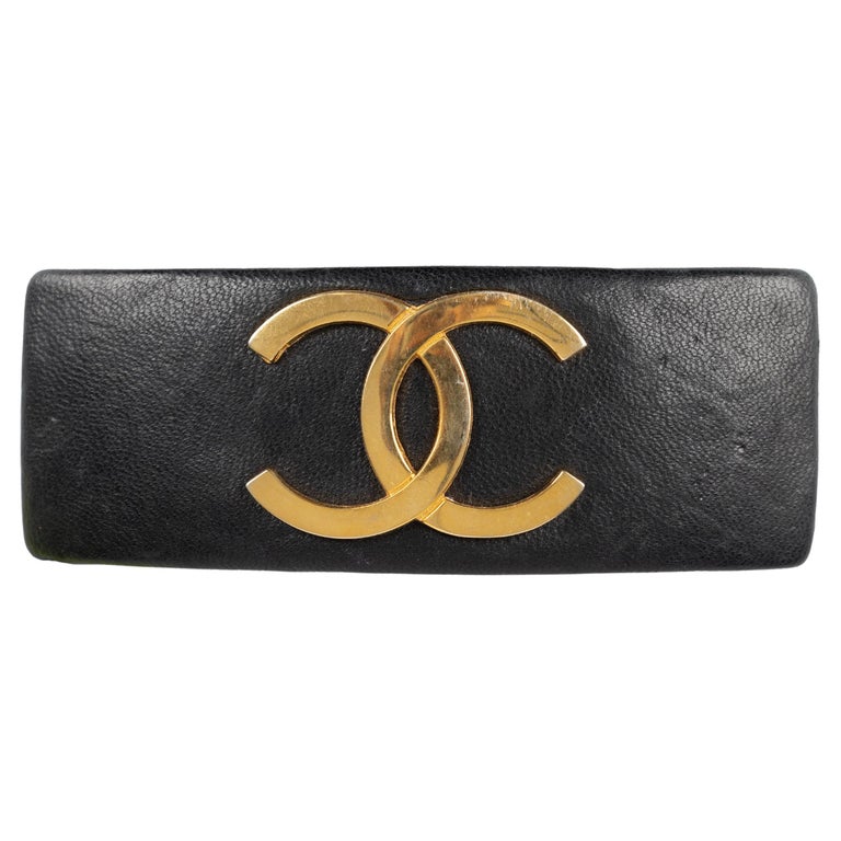 Chanel White Leather and Gold Screw Barrette