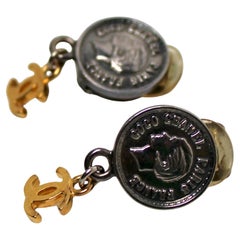Chanel Coco Medallion Interlocking CC Drop Clip-On Earrings circa 1996