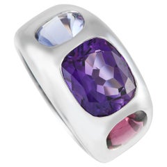 Chanel Coco Mini 18K White Gold Amethyst and Tourmaline Ring CH12-120524
