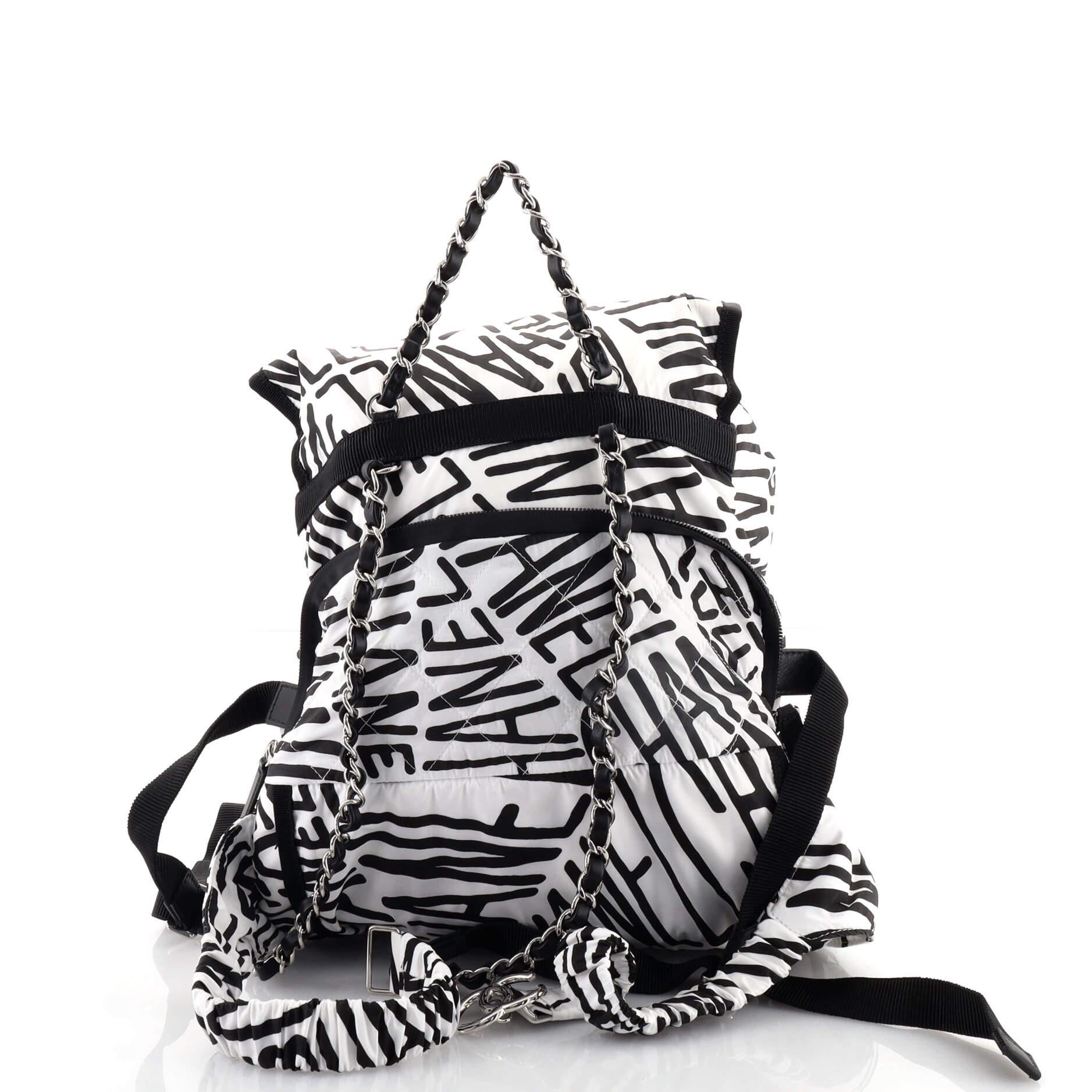 Black Chanel Coco Neige Convertible Flap Backpack Quilted Printed Nylon Large