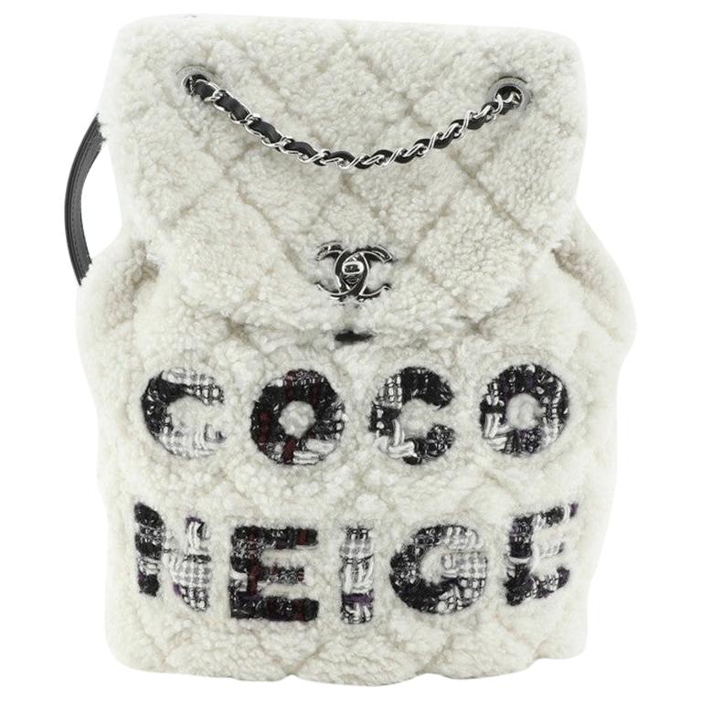 Chanel Coco Neige Flap Backpack Quilted Shearling with Tweed Small