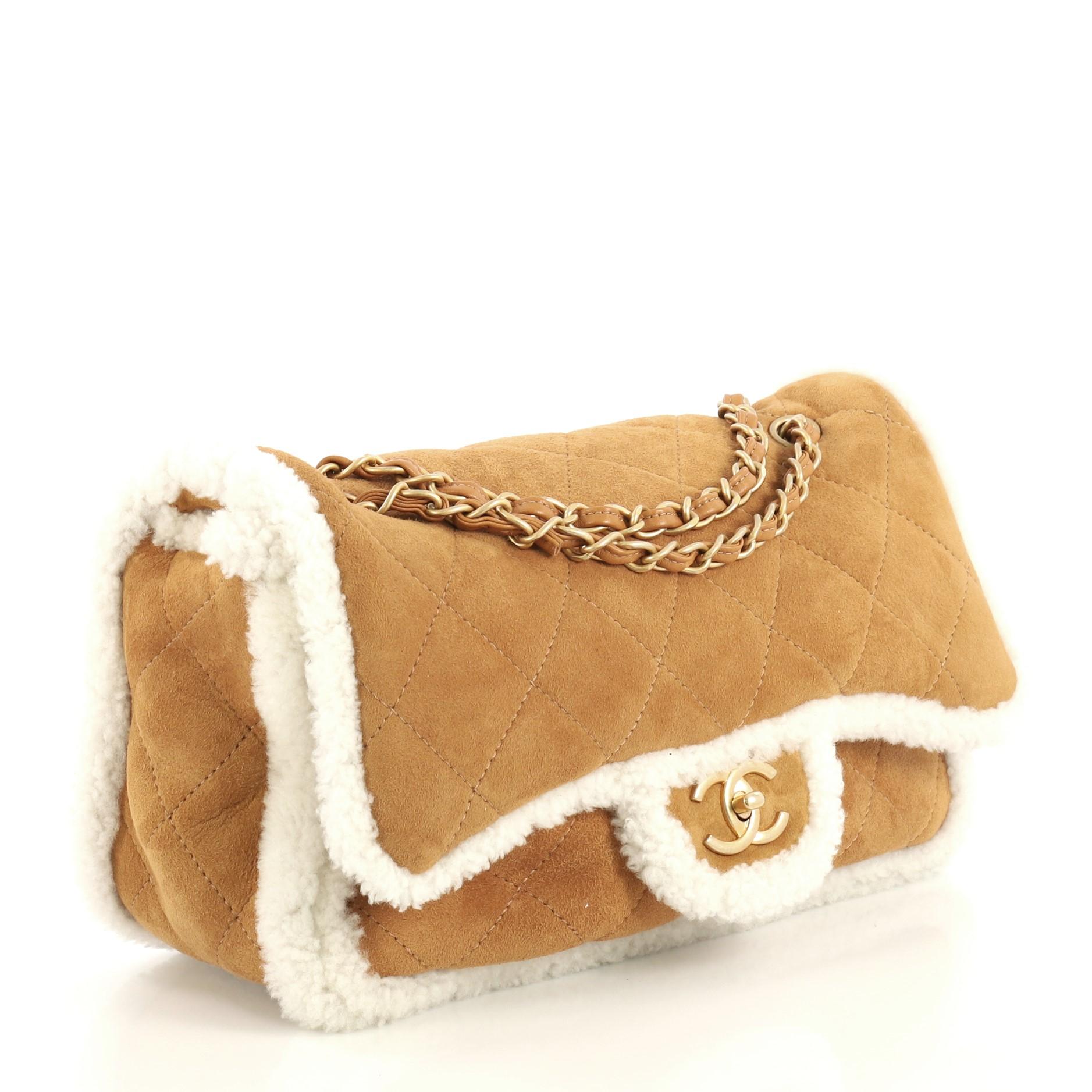 Brown Chanel Coco Neige Flap Bag Quilted Suede with Shearling Large
