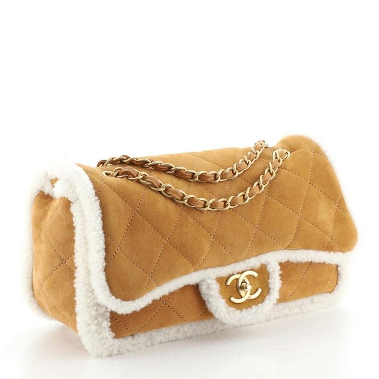 Chanel Coco Neige Flap Bag Quilted Suede With Shearling Large