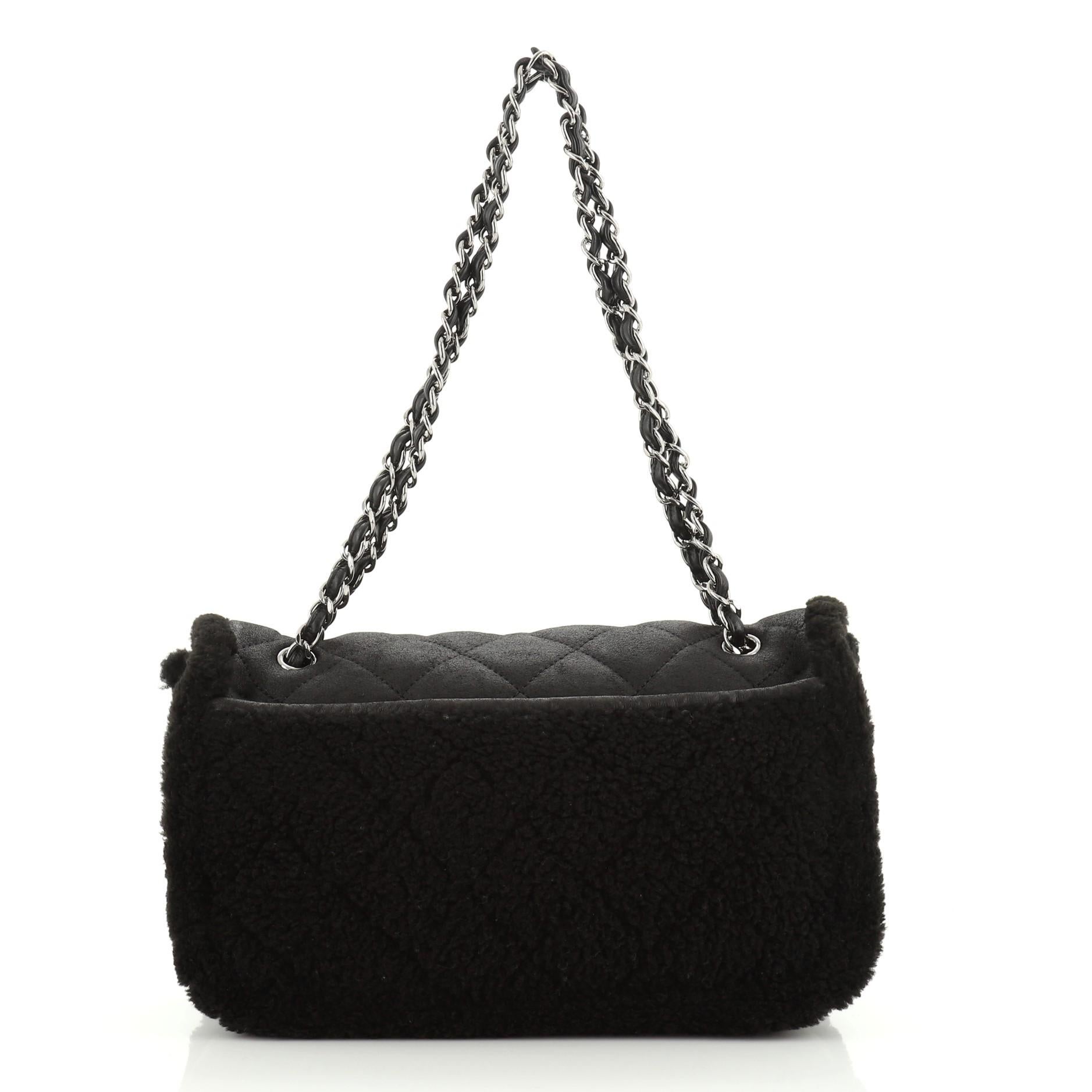 Black Chanel Coco Neige Flap Bag Quilted Suede with Shearling Large