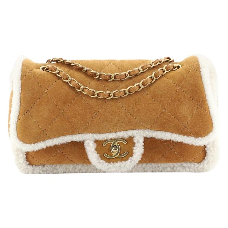 Chanel Coco Neige Flap Bag Quilted Suede With Shearling Large at 1stDibs