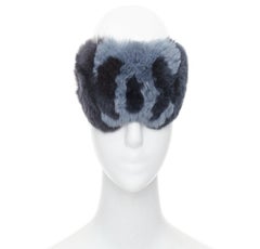 CHANEL Coco Neige navy black fur CC logo eye mask