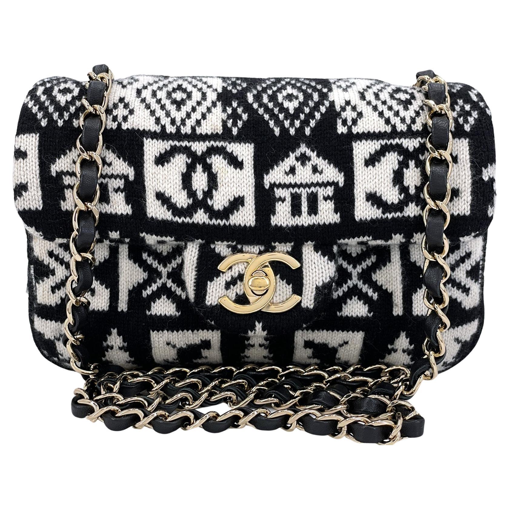 Chanel Coco Neige Rectangular Mini Flap Bag Cashmere Knit 68052 For Sale