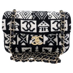 Used Chanel Coco Neige Rectangular Mini Flap Bag Cashmere Knit 68052