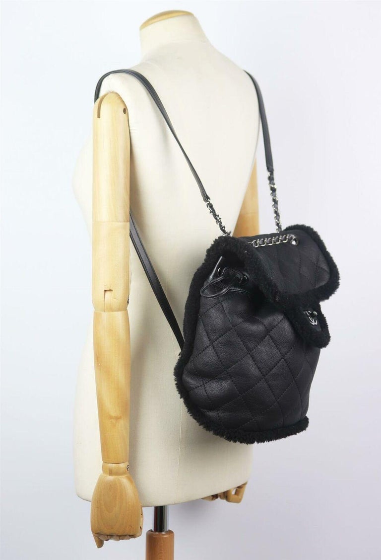 Chanel Coco Neige Shearling Trimmed Quilted Lambskin Backpack at 1stDibs