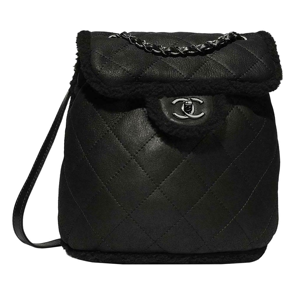 Chanel Coco Neige Shearling Trimmed Quilted Lambskin Backpack