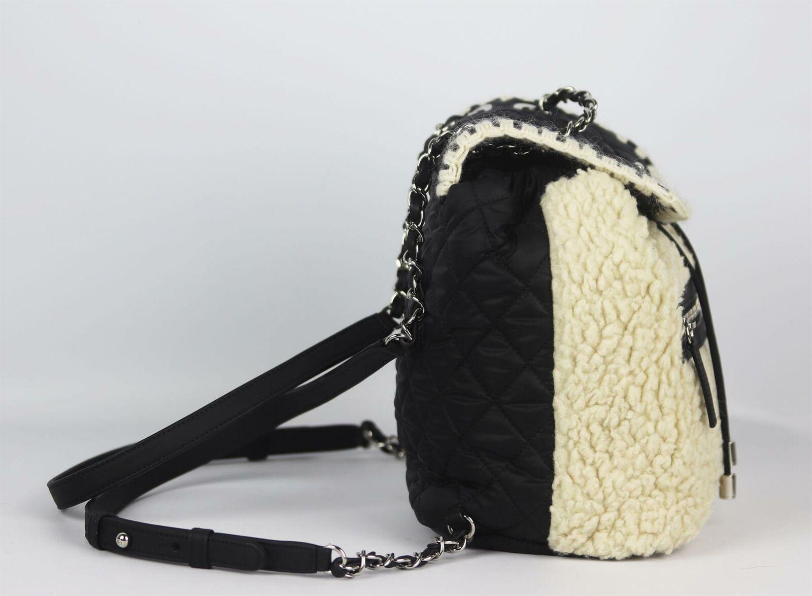 Chanel Coco Neige Shearling Trimmed Wool & Nylon Backpack In Excellent Condition In London, GB