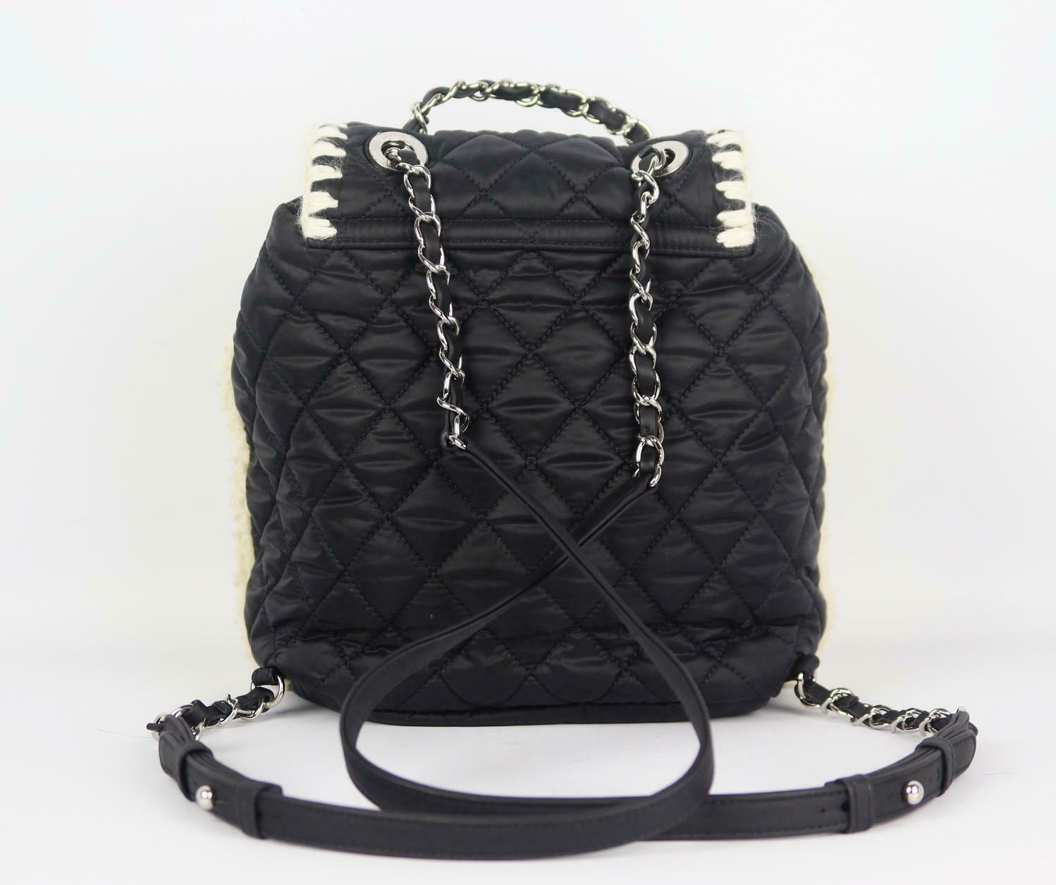 Women's Chanel Coco Neige Shearling Trimmed Wool & Nylon Backpack