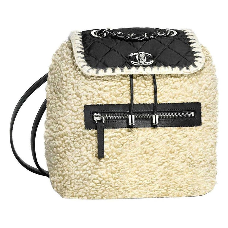 Chanel Coco Neige Shearling Trimmed Wool and Nylon Backpack at 1stDibs