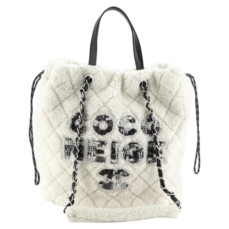 Chanel Coco Neige Shopping Tote Quilted Shearling Small White 5431721