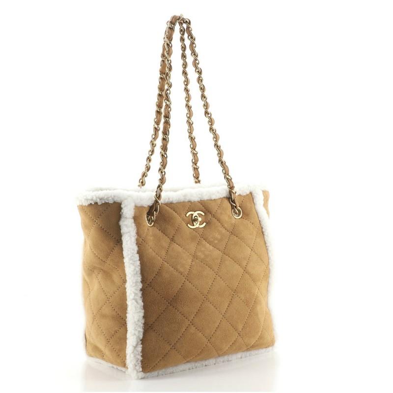 Brown Chanel Coco Neige Shopping Tote Quilted Shearling Medium